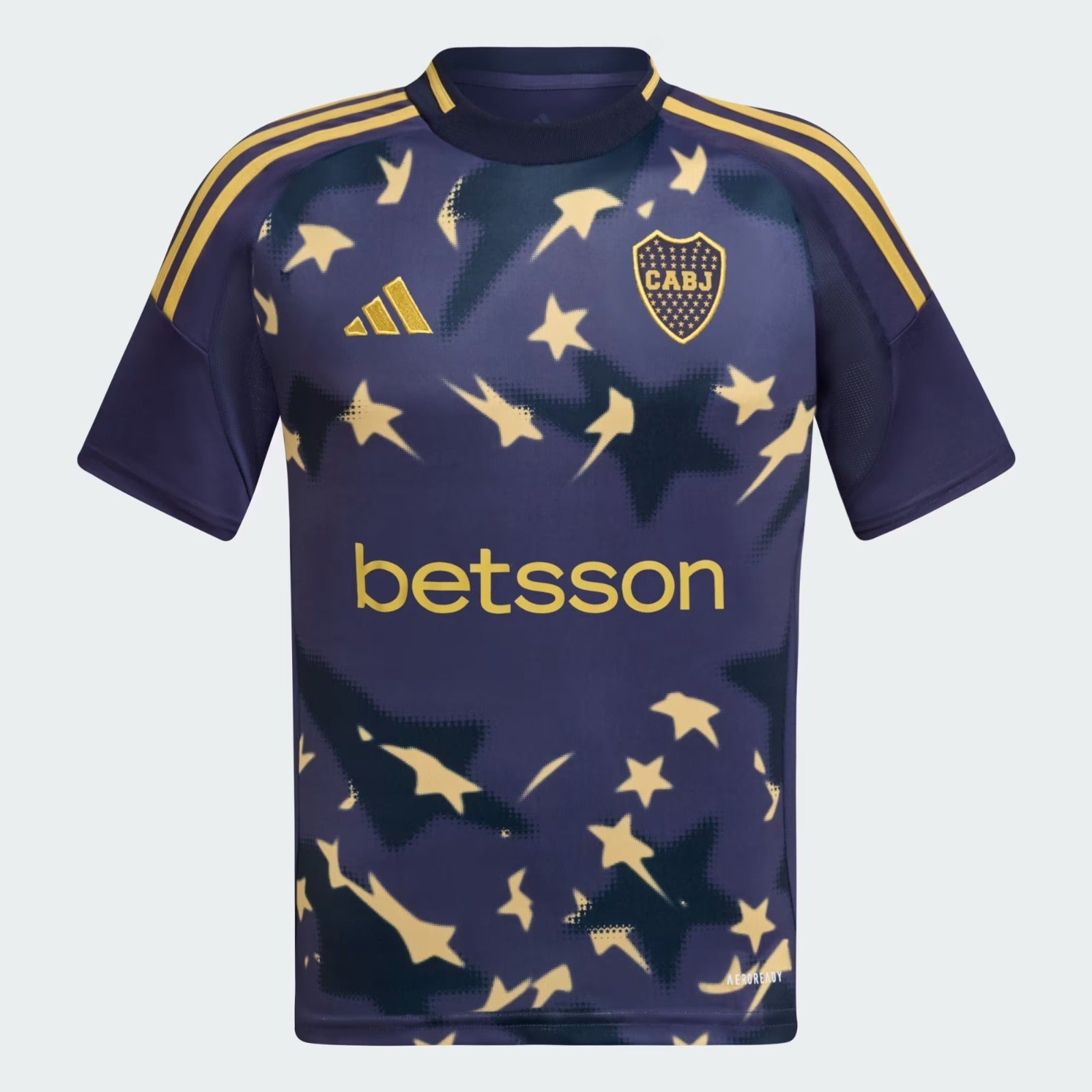 Boca Juniors 24/25 Kids’ Third Jersey – Front view with starry blue and yellow design